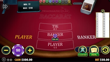 Pragmatic Play Baccarat Offers Standard Bets