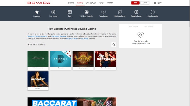 Baccarat at Bovada Casino