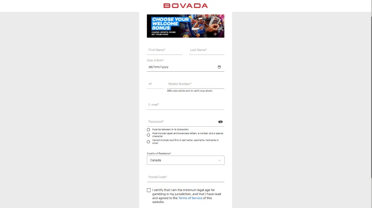 Register at Bovada Casino