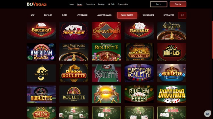 Games at BoVegas Casino