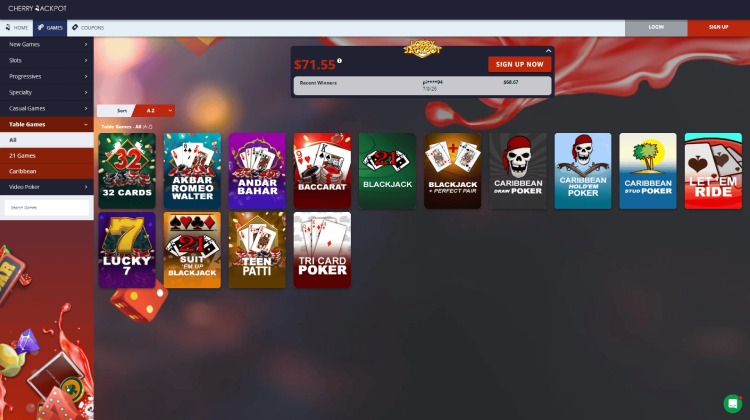 Cherry Jackpot Casino Table Games