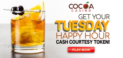 Receive a Tuesday Happy Hour drink cash token at Cocoa Casino