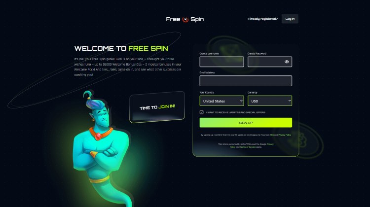 Registration at Free Spin Casino