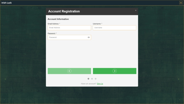 Register at Irish Luck Casino