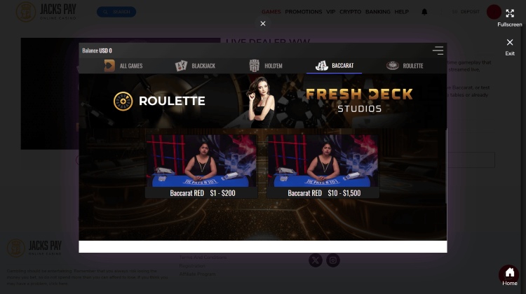 Baccarat at JacksPay Casino
