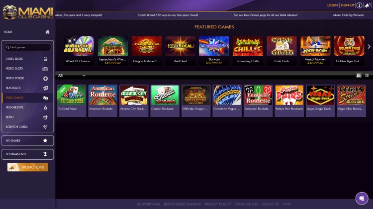 Games at Miami Club Casino