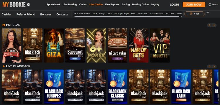 MyBookie live casino games