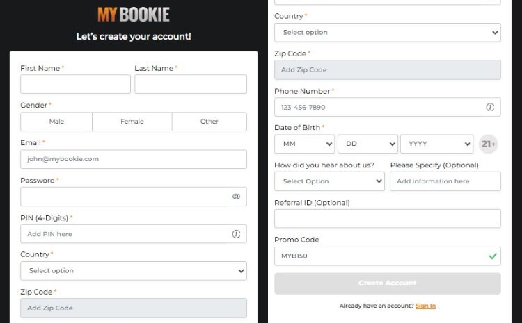 MyBookie casino registration