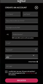 Registration at Slots.lv