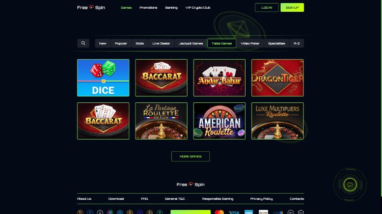 Table Games at Free Spin Casino