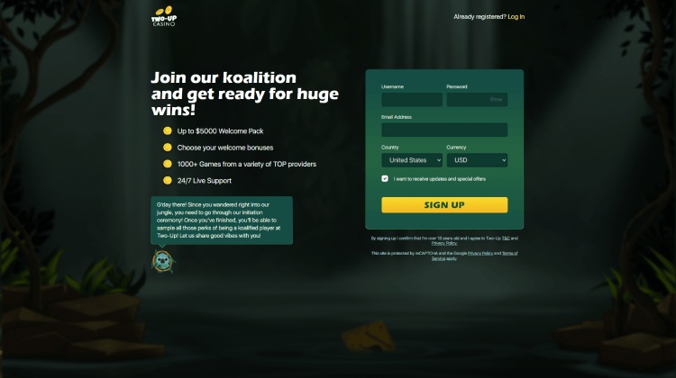 Two Up Casino registration
