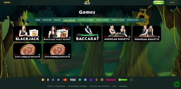 Two Up Casino Live Dealer Games