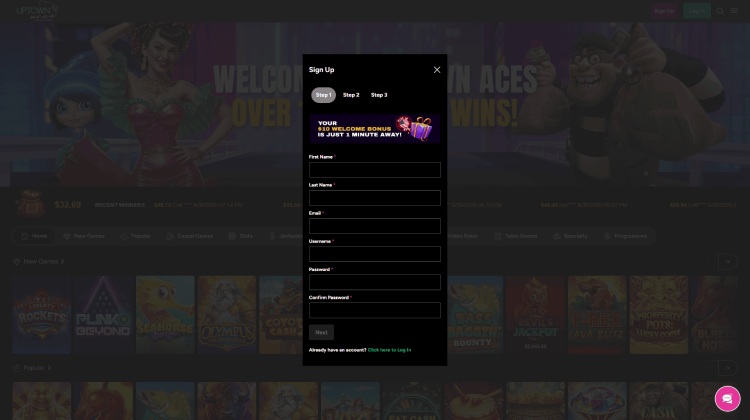 Uptown Aces Casino Registration